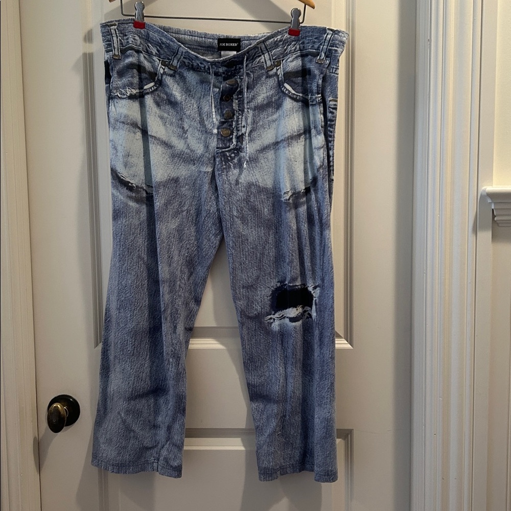 Joe Boxer soft lounge pants Faux Denim Jeans cotton button fly pockets men sz M